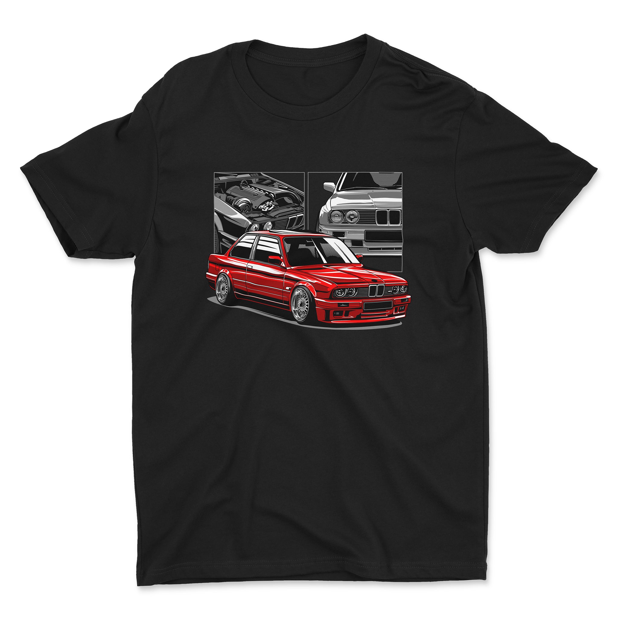 BMW E30 Car T-Shirt in black color.