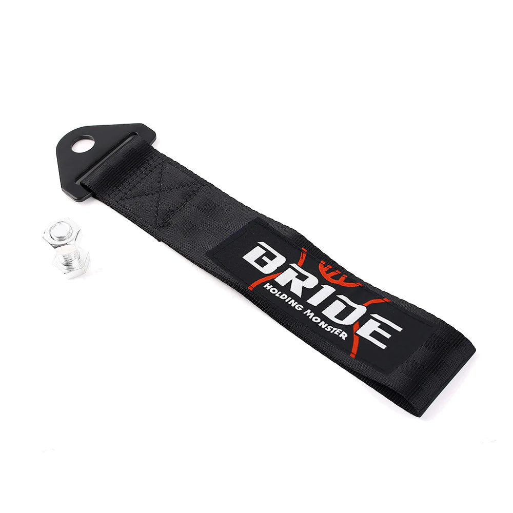 Bride ghost racing jdm tow strap in black.