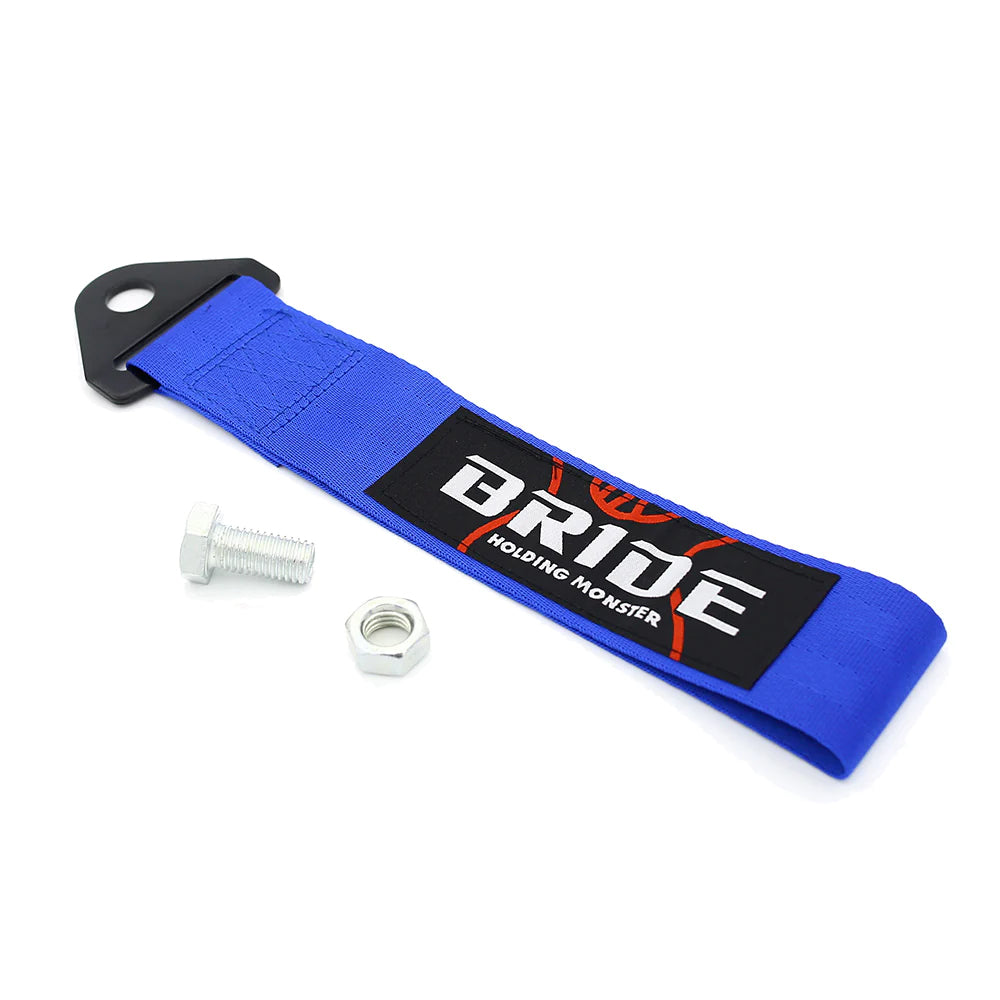 Bride ghost racing jdm tow strap in blue.