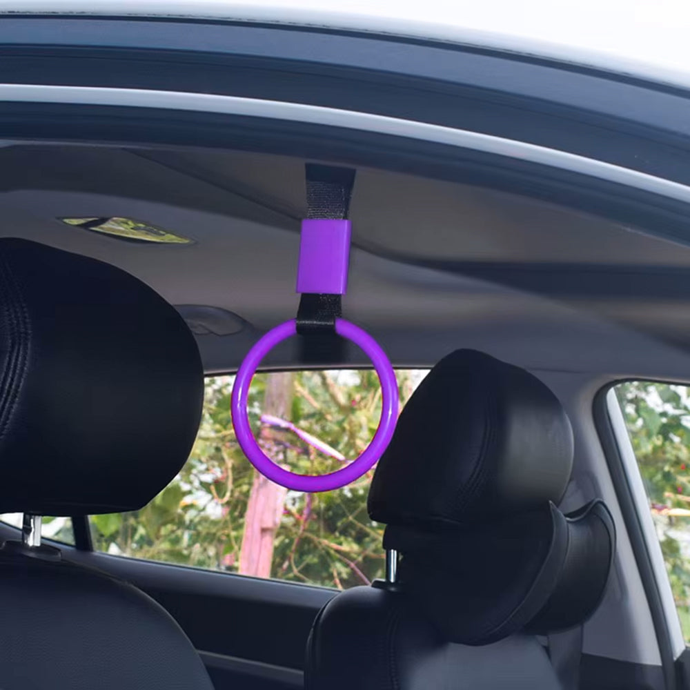 Classic Ring Tsurikawa Drift Charm in purple installed in car.