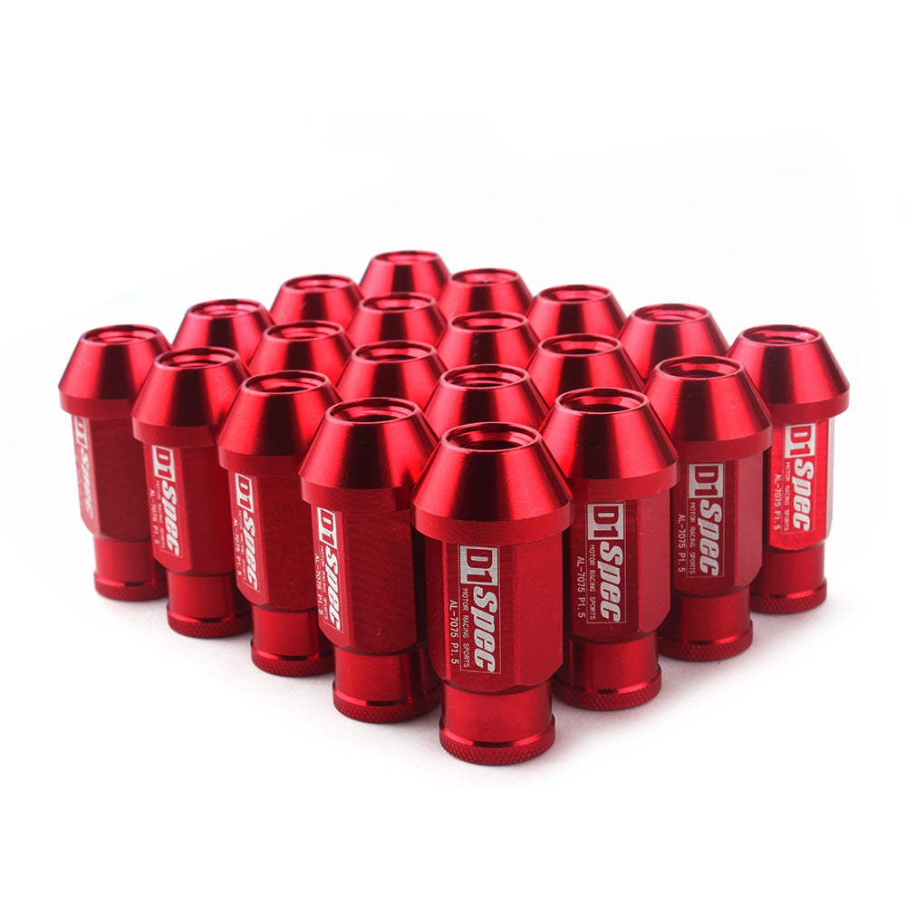 D1 Spec Racing Lug Nuts 52mm in red color. 