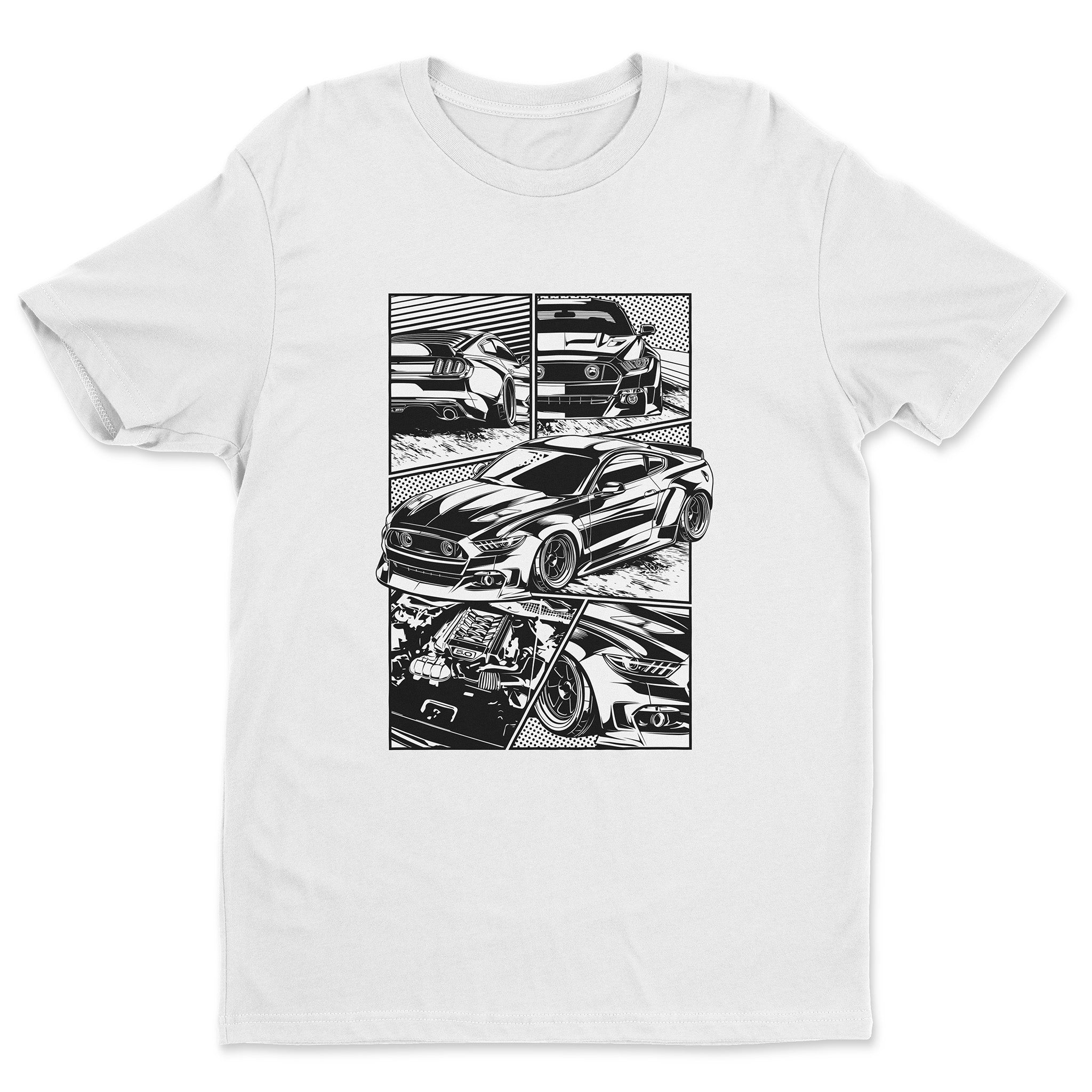 Ford Mustang S550 car t-shirt in white color.