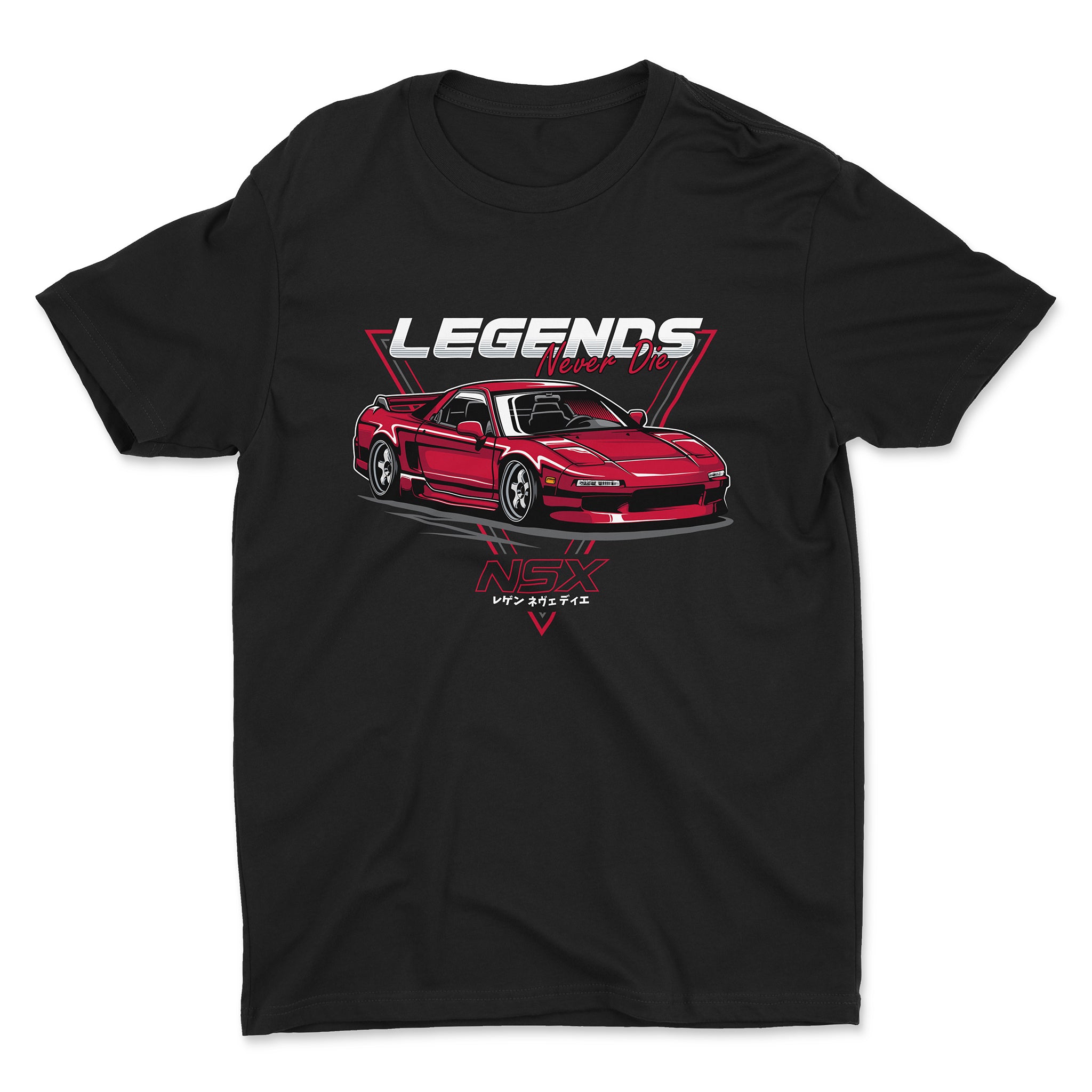 Honda NSX Legends Never Die t-shirt in black color.