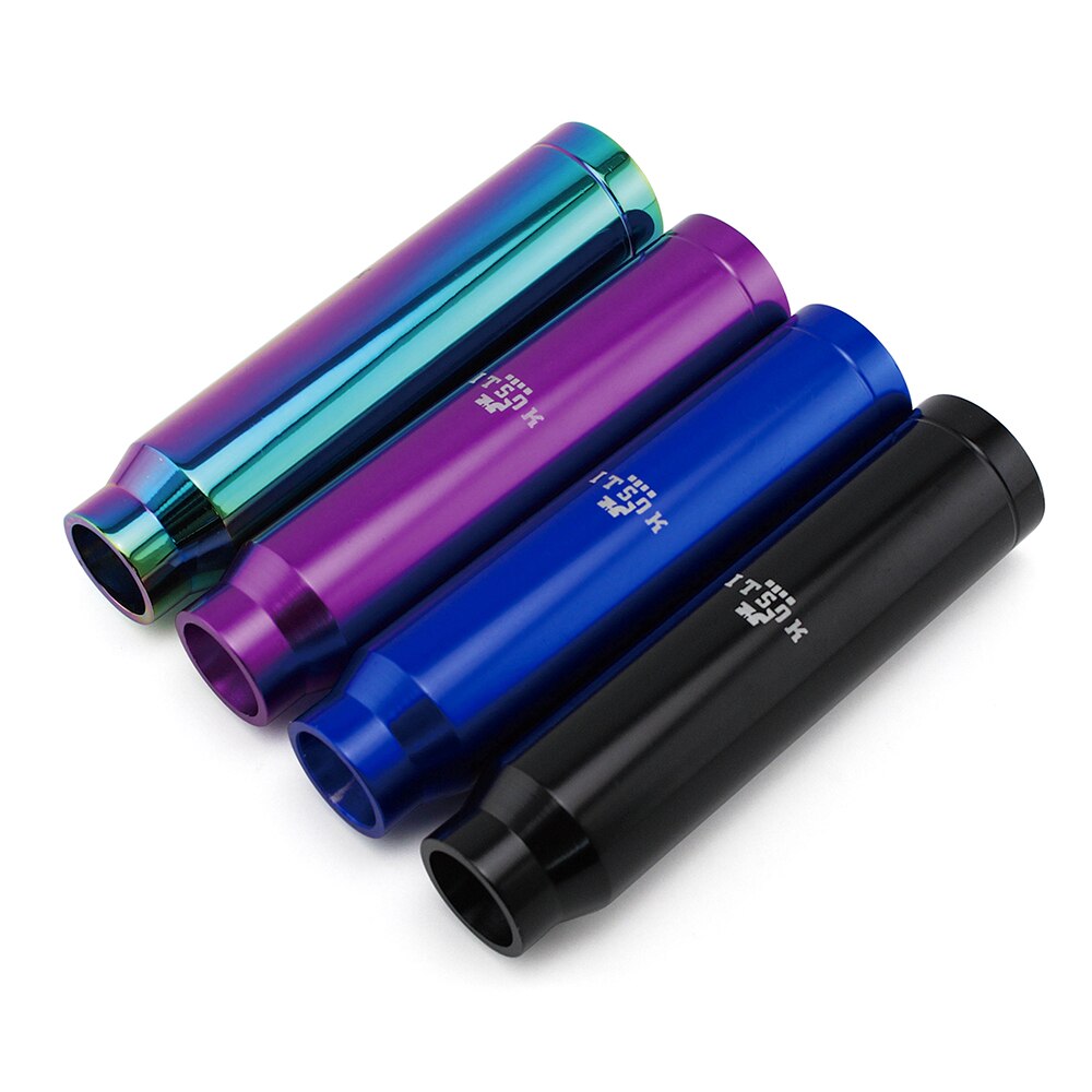 ITSOK universal gear shift knob in neochrome, purple, blue, and black.