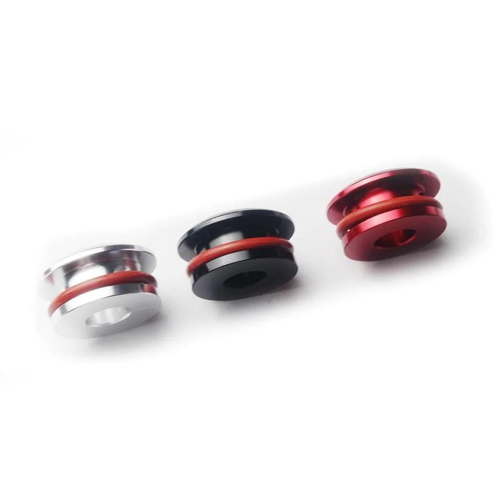JDM racing shift boot retainer in silver, black, and red.