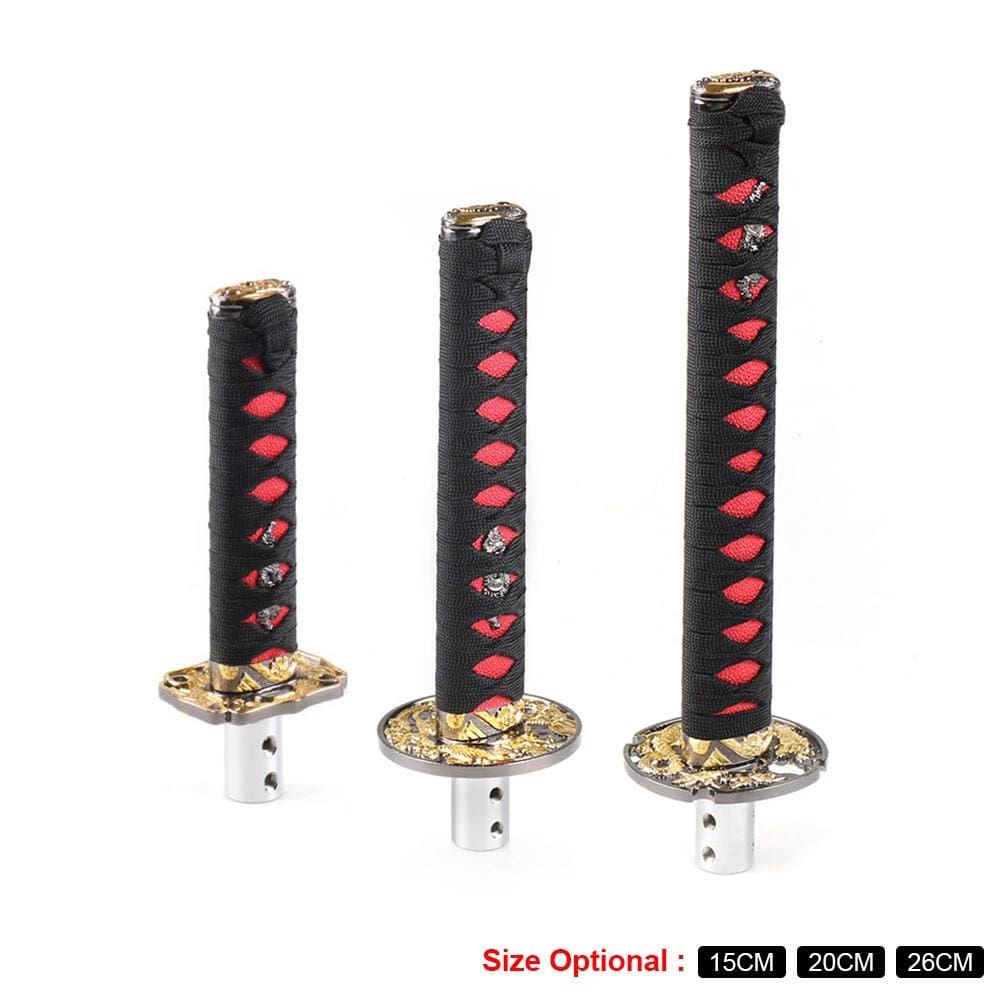 Katana Samurai Sword Shift Knob in 15cm, 20cm, and 26cm.