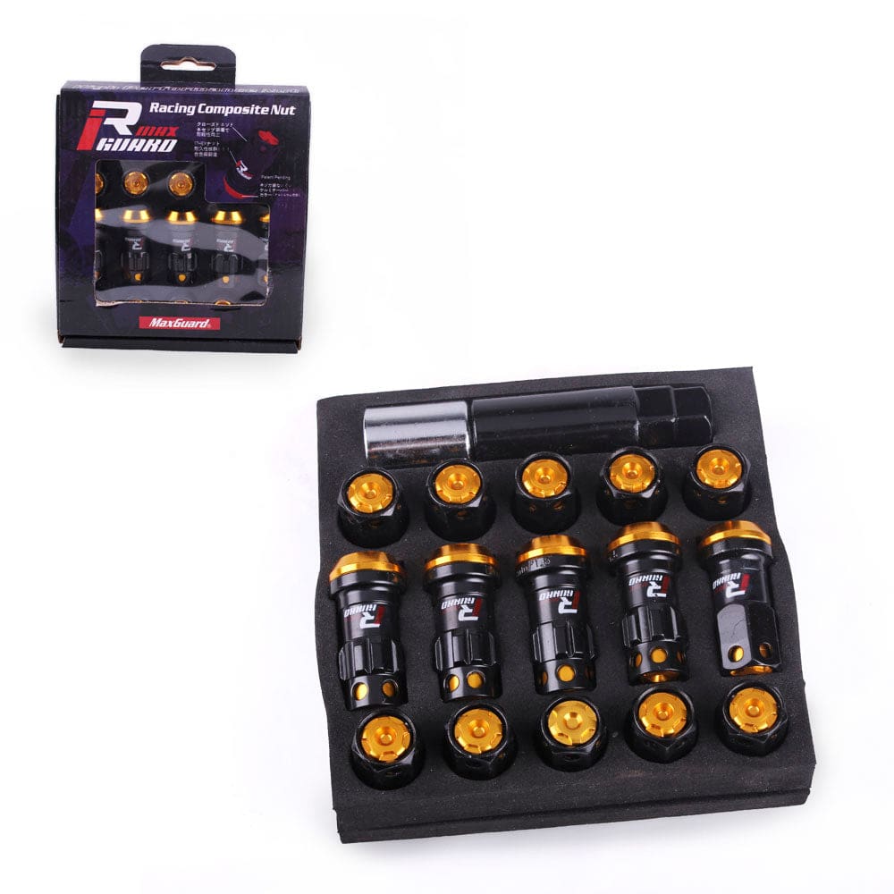 MaxGuard R40 Style Racing Lug Nuts in gold.