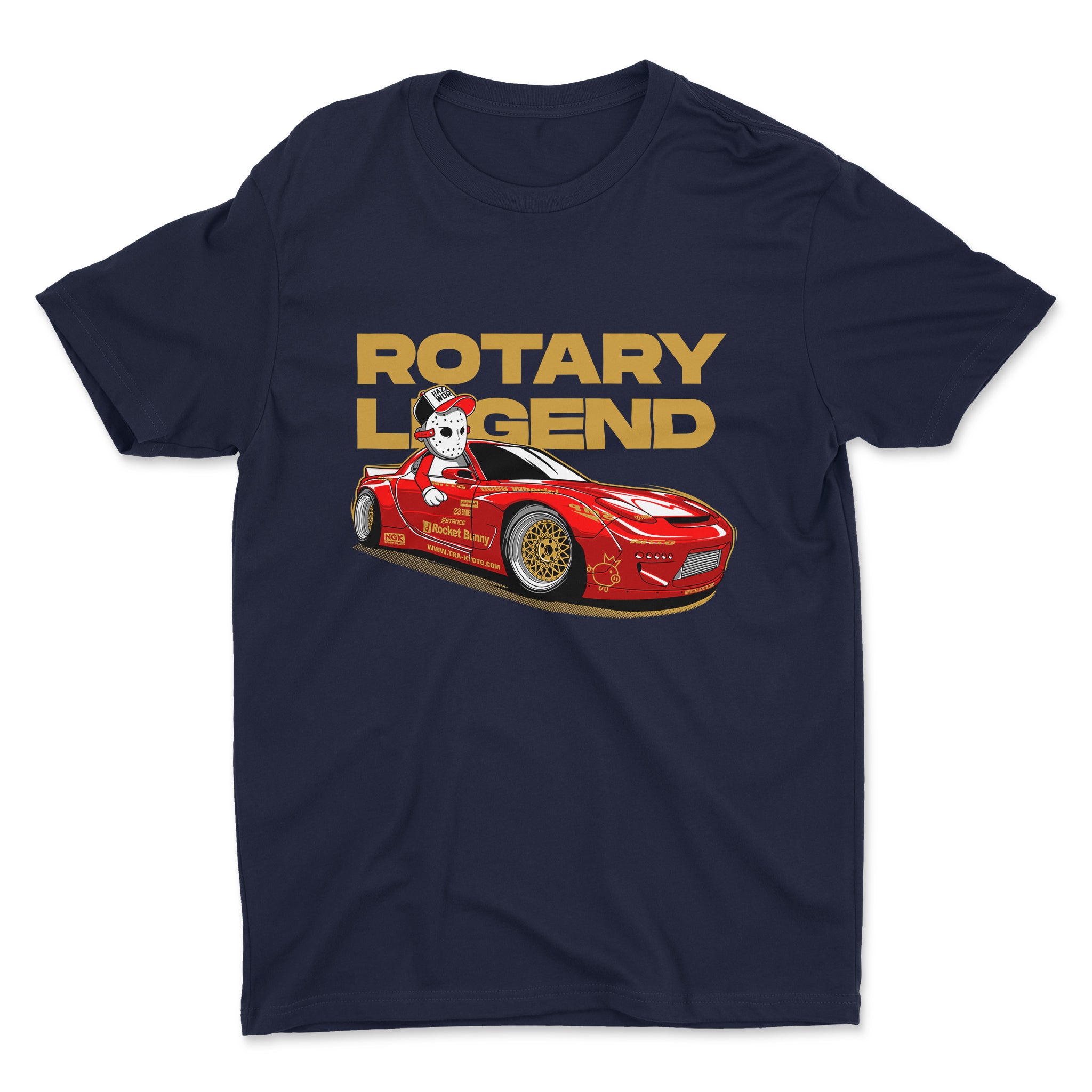 Mazda RX-7 Rotary Legend Car T-Shirt in navy.