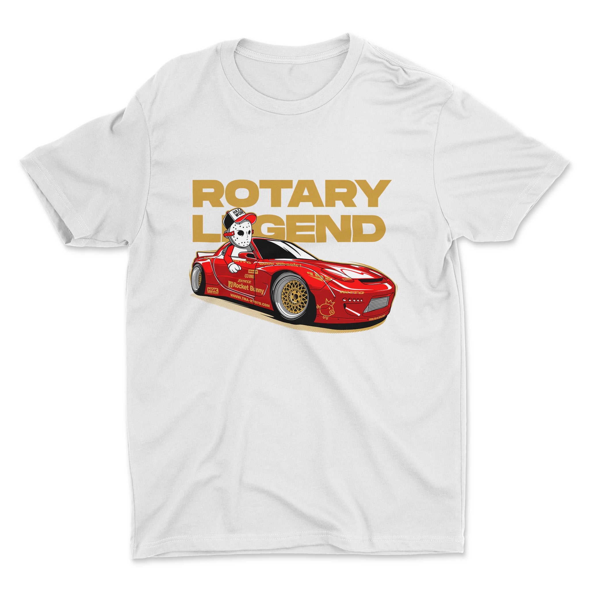 Mazda RX-7 Rotary Legend Car T-Shirt in white.