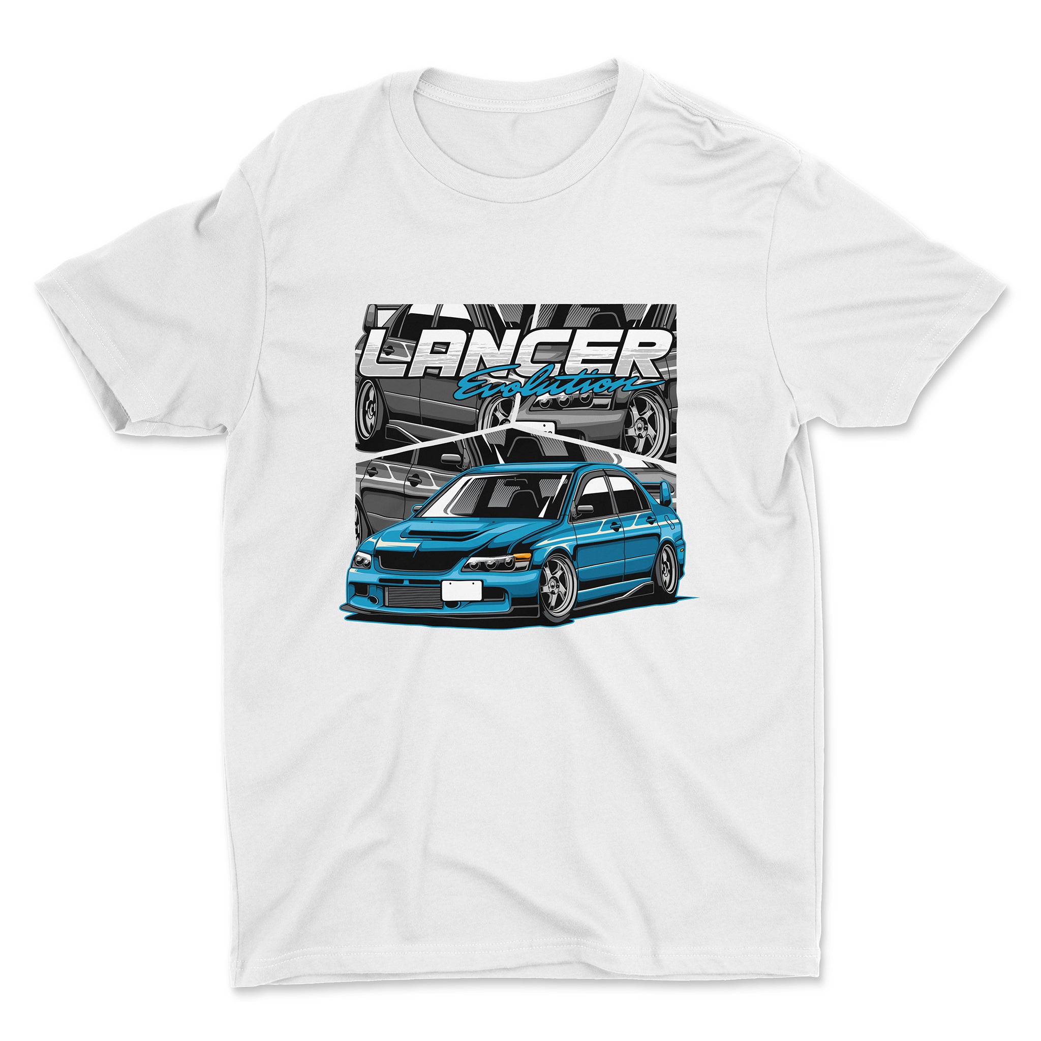 Mitsubishi Lancer Evolution VIII t-shirt in white color.
