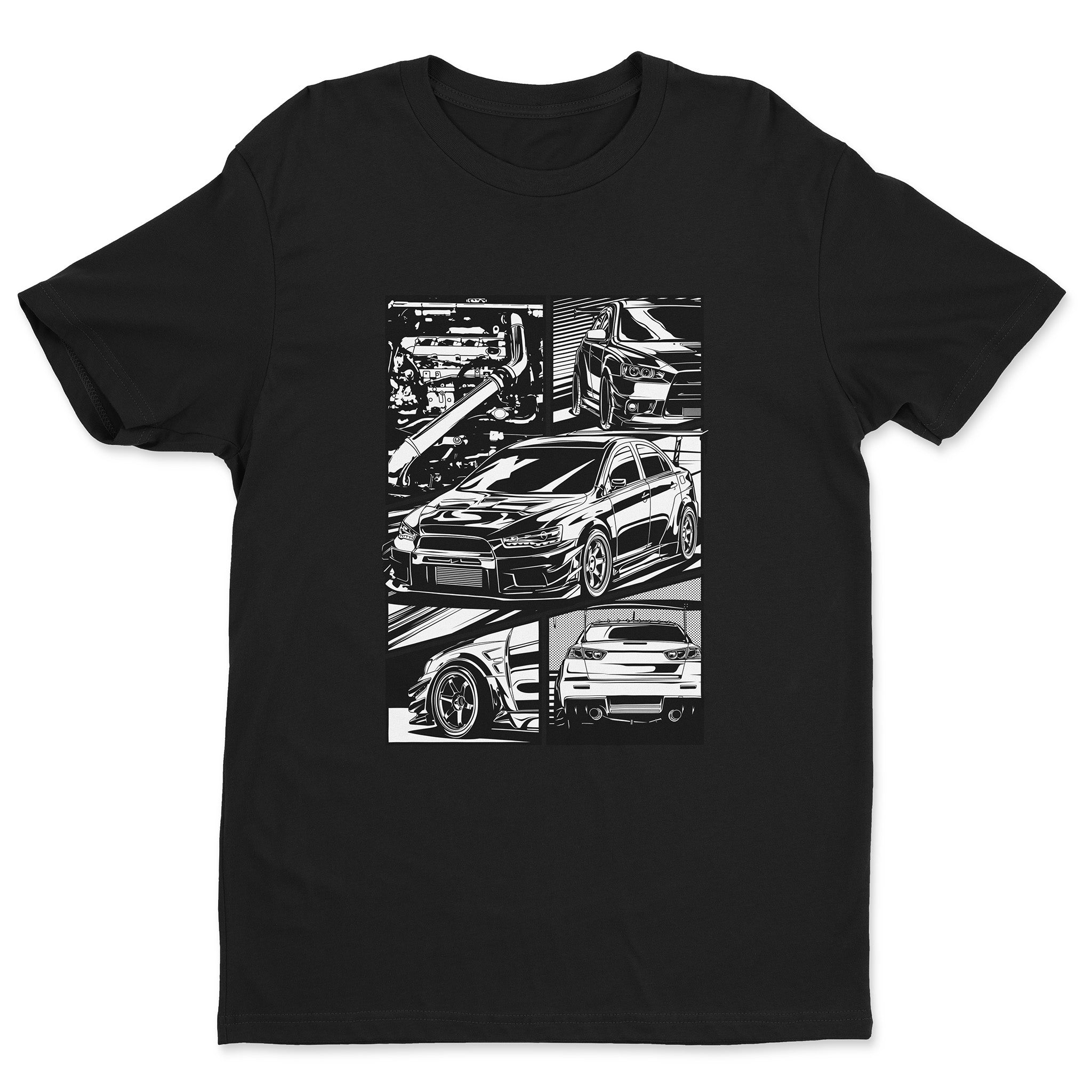 Mitsubishi Lancer Evolution X t-shirt in black color.