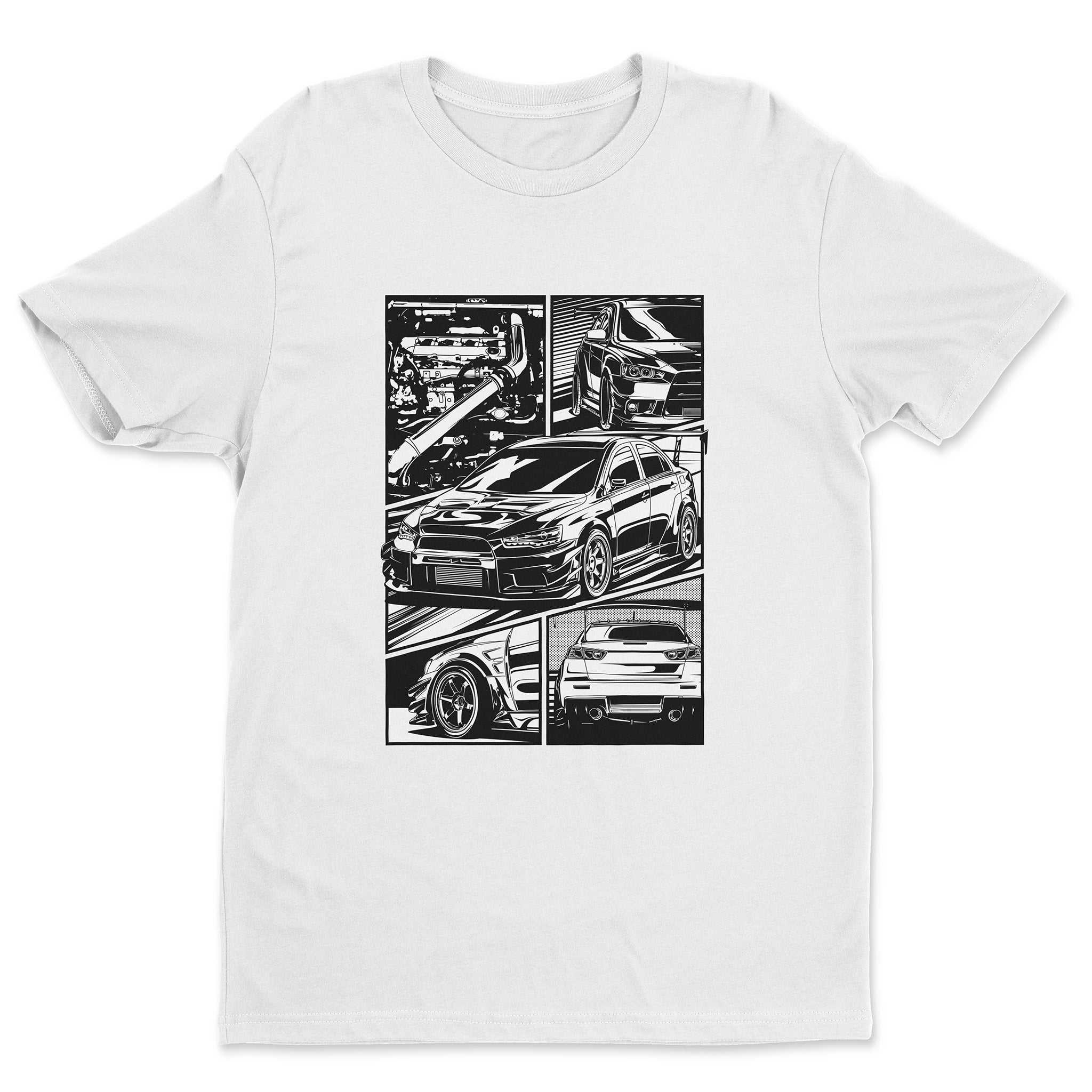 Mitsubishi Lancer Evolution X t-shirt in white color.