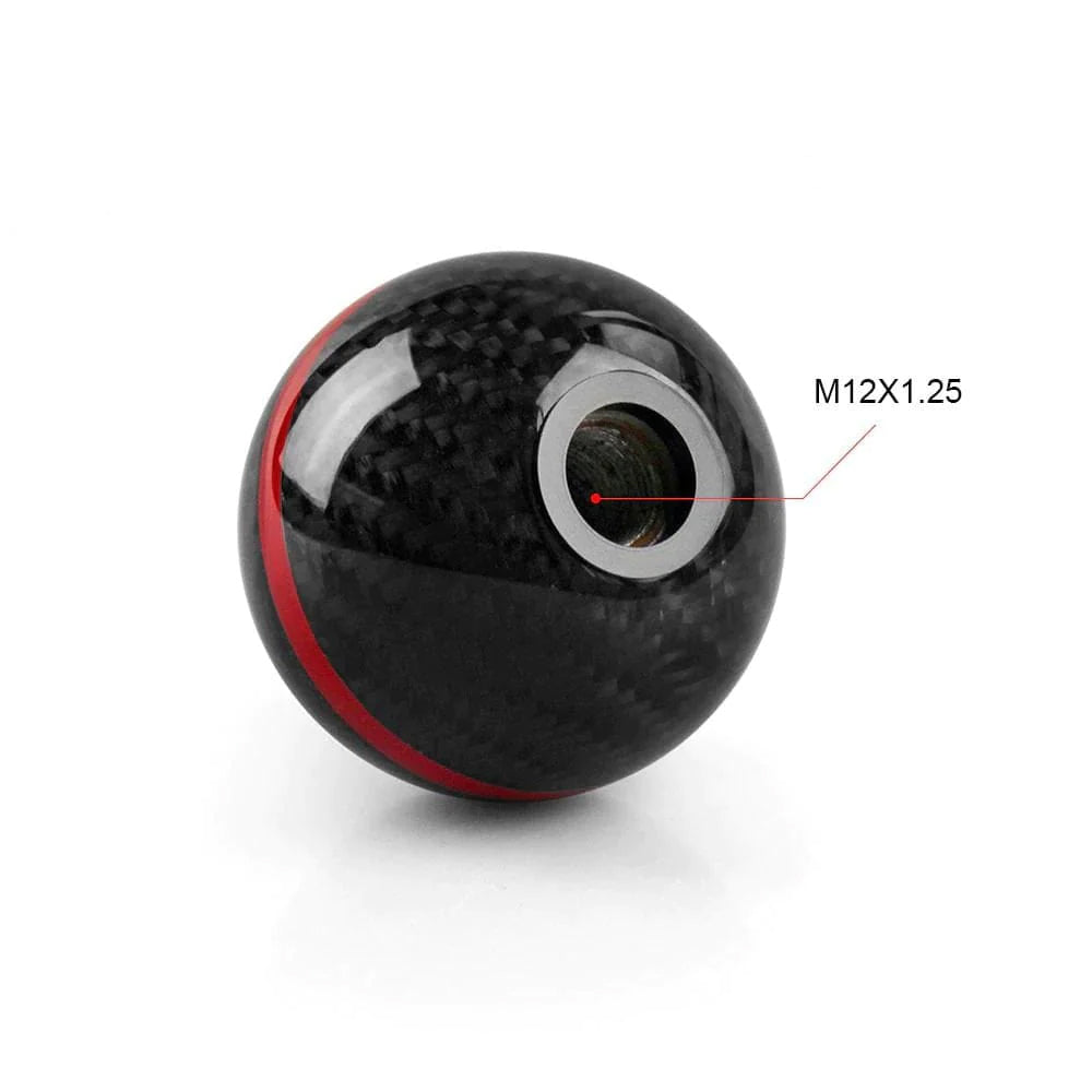 Mugen JDM Type R 6-speed gear shift knob in black with red line.