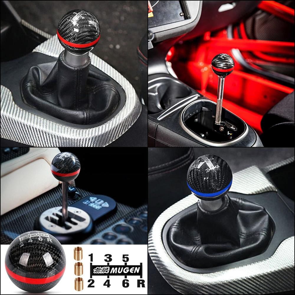 Mugen JDM Type R 6-speed gear shift knob installed in car.