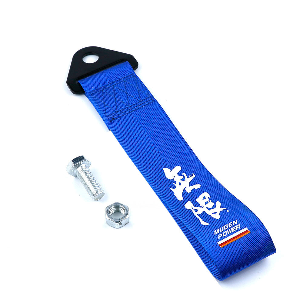 Mugen Power Tow Strap in blue.