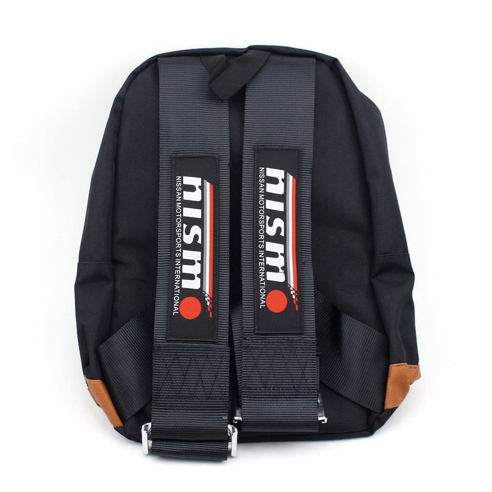 NISMO Bride Backpack with black racing harness straps.