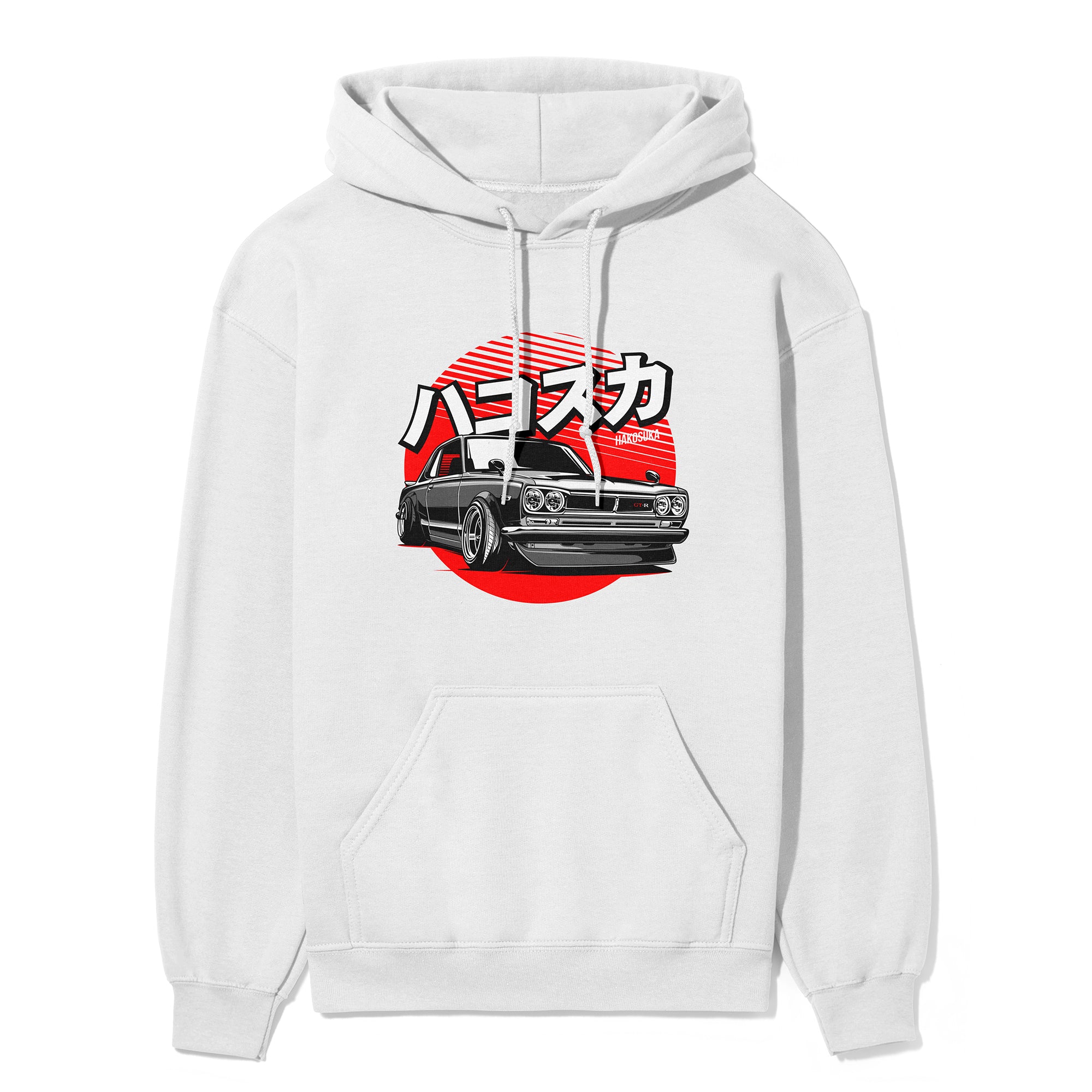 Nissan Skyline GTR Hakosuka Car Hoodie in white.