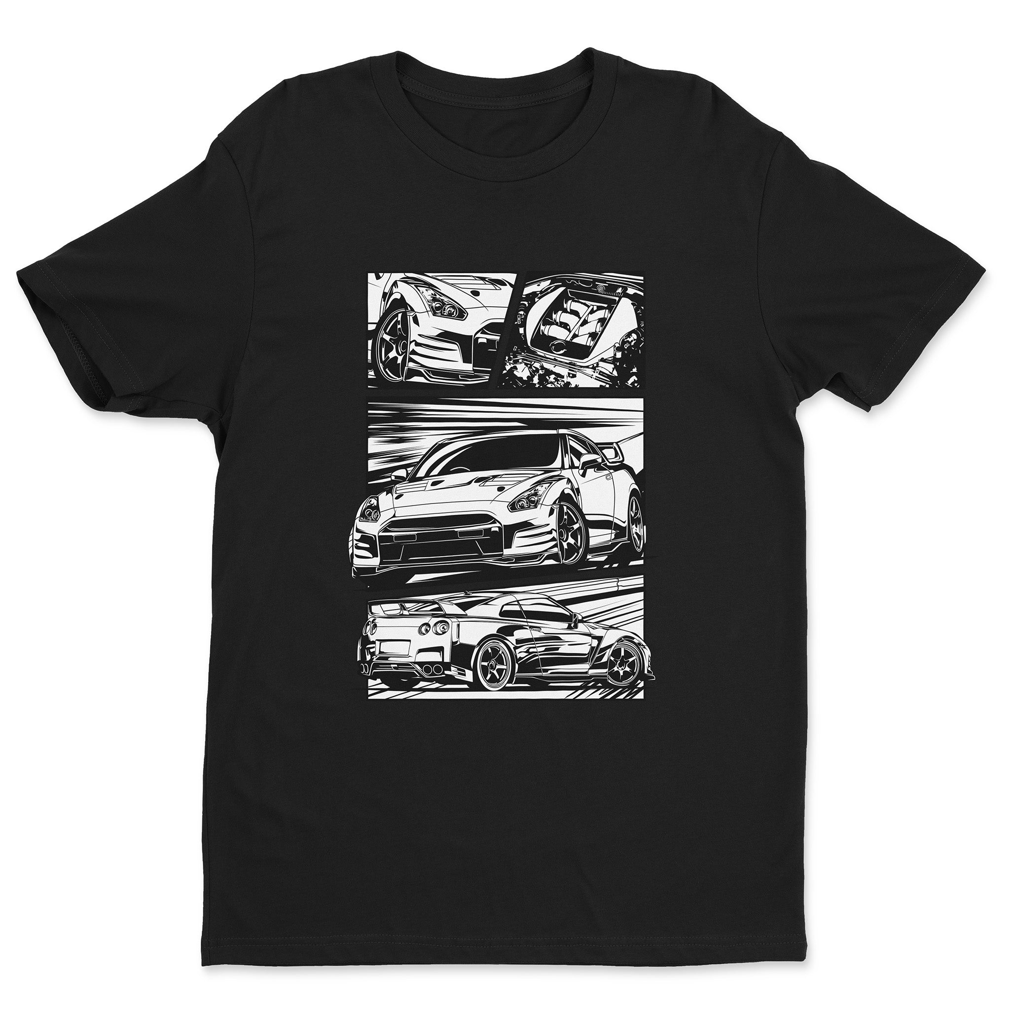 Nissan Skyline GTR R35 Car T-Shirt in black color.