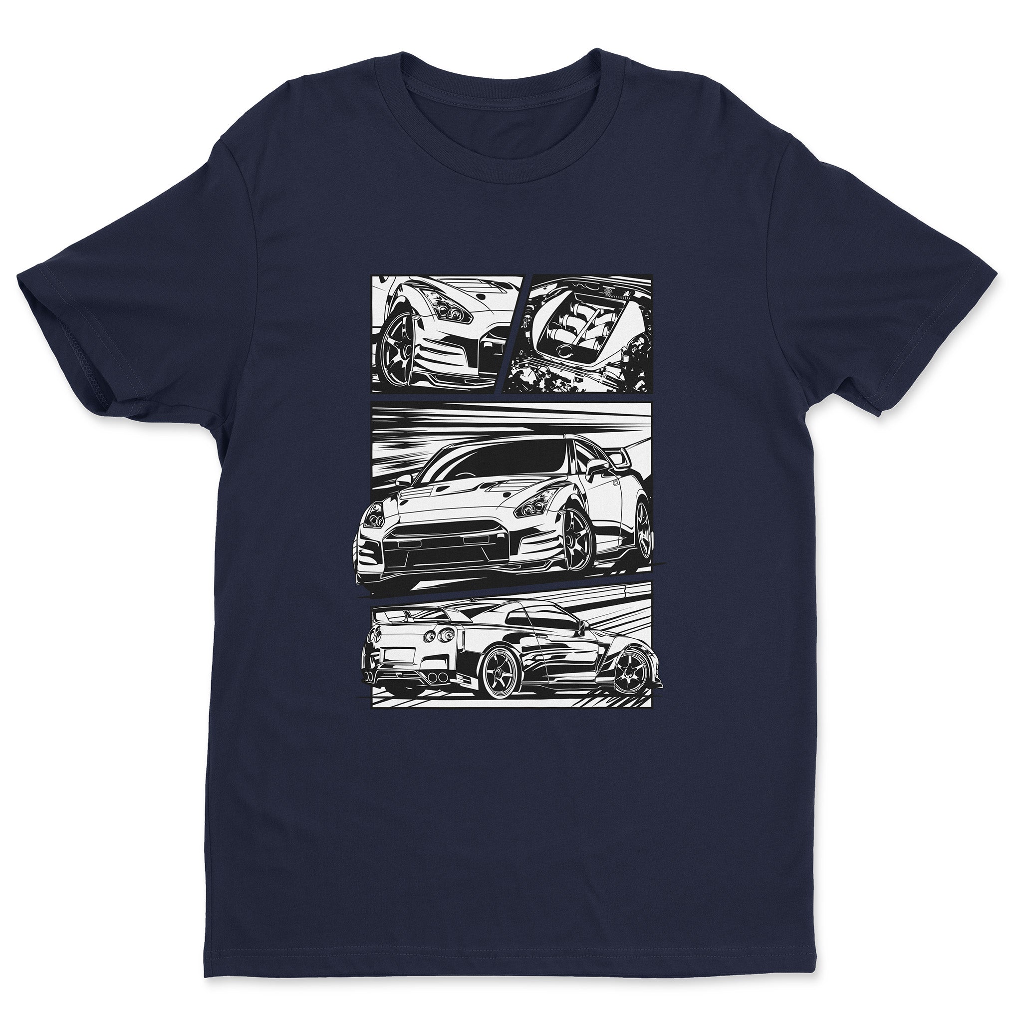 Nissan Skyline GTR R35 Car T-Shirt in navy color.