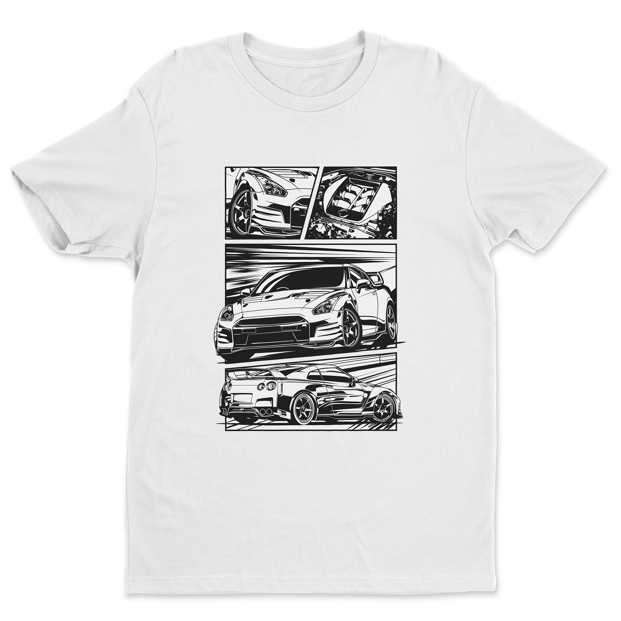 Nissan Skyline GTR R35 Car T-Shirt in white color.