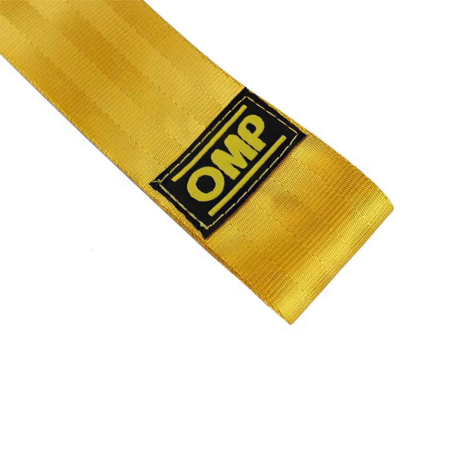 OMP racing JDM tow strap in yellow color.