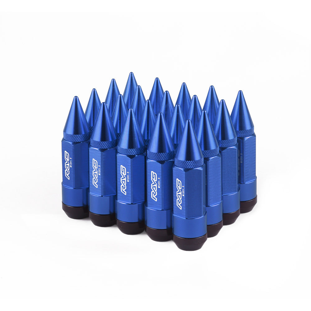RAYS Spiked JDM Lug Nuts in blue.