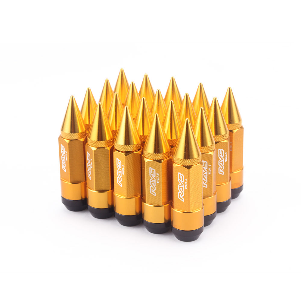 RAYS Spiked JDM Lug Nuts in gold.