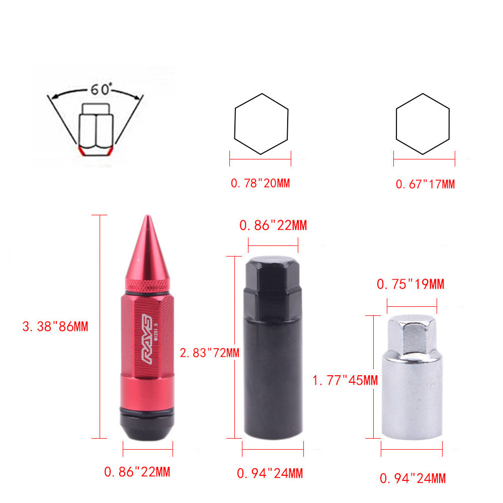 RAYS Spiked JDM Lug Nuts in red.