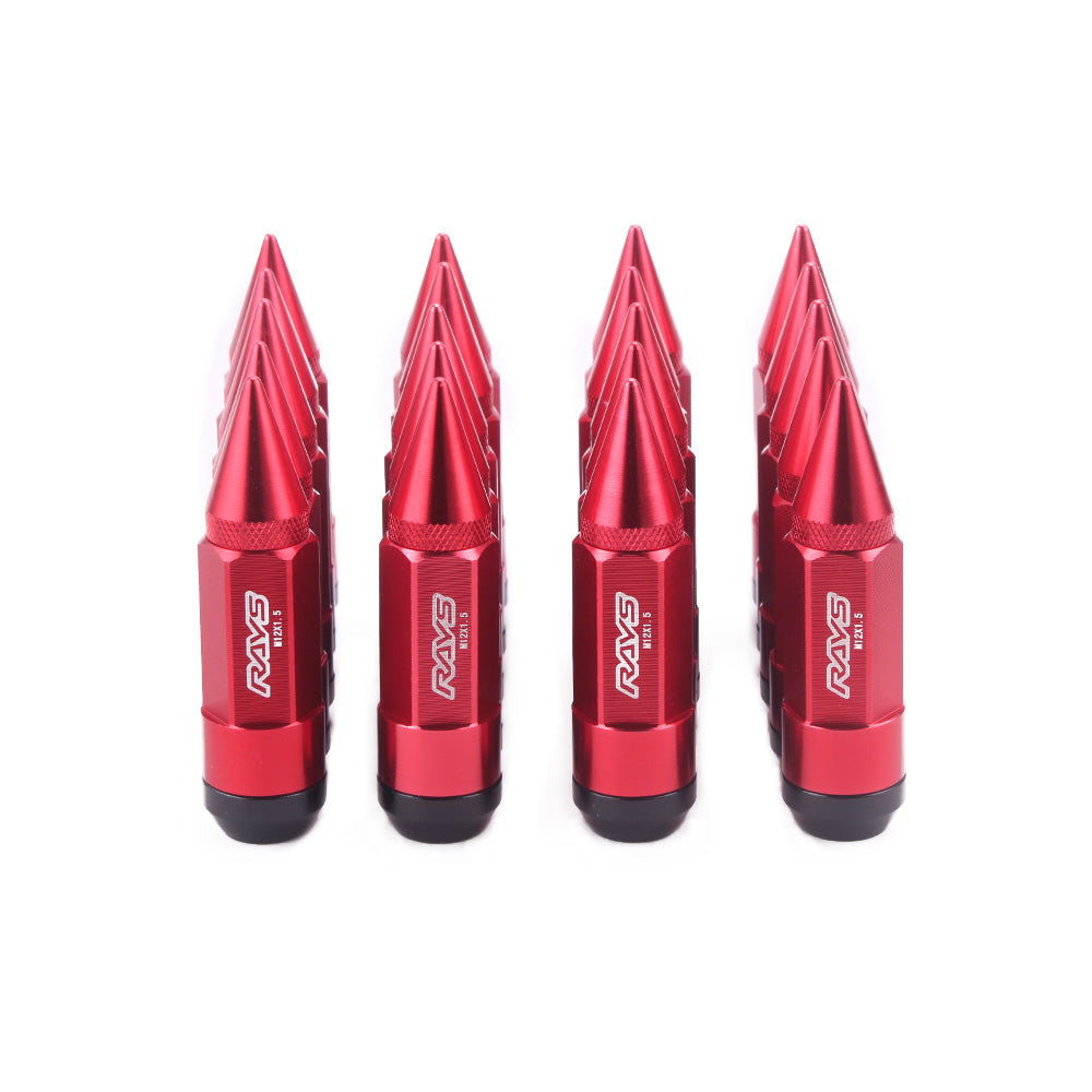 RAYS Spiked JDM Lug Nuts in red.