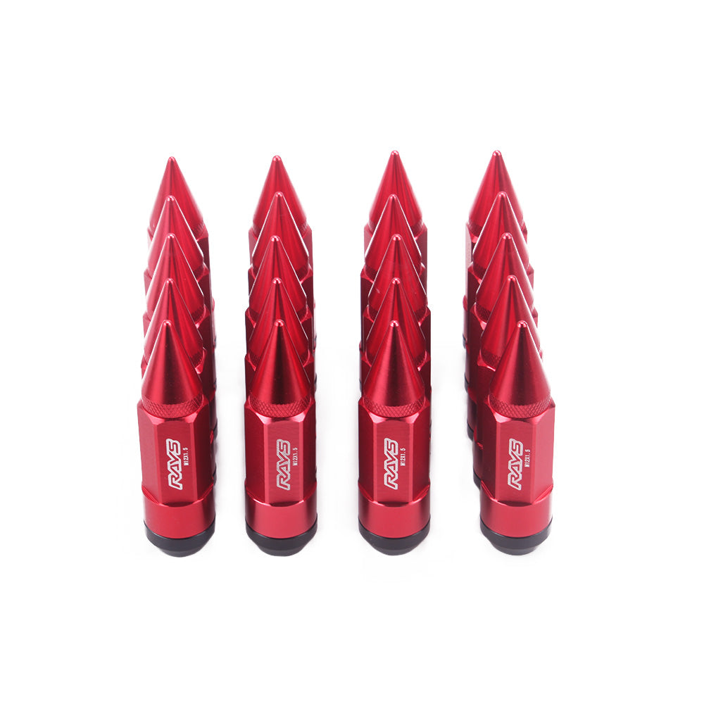 RAYS Spiked JDM Lug Nuts in red.