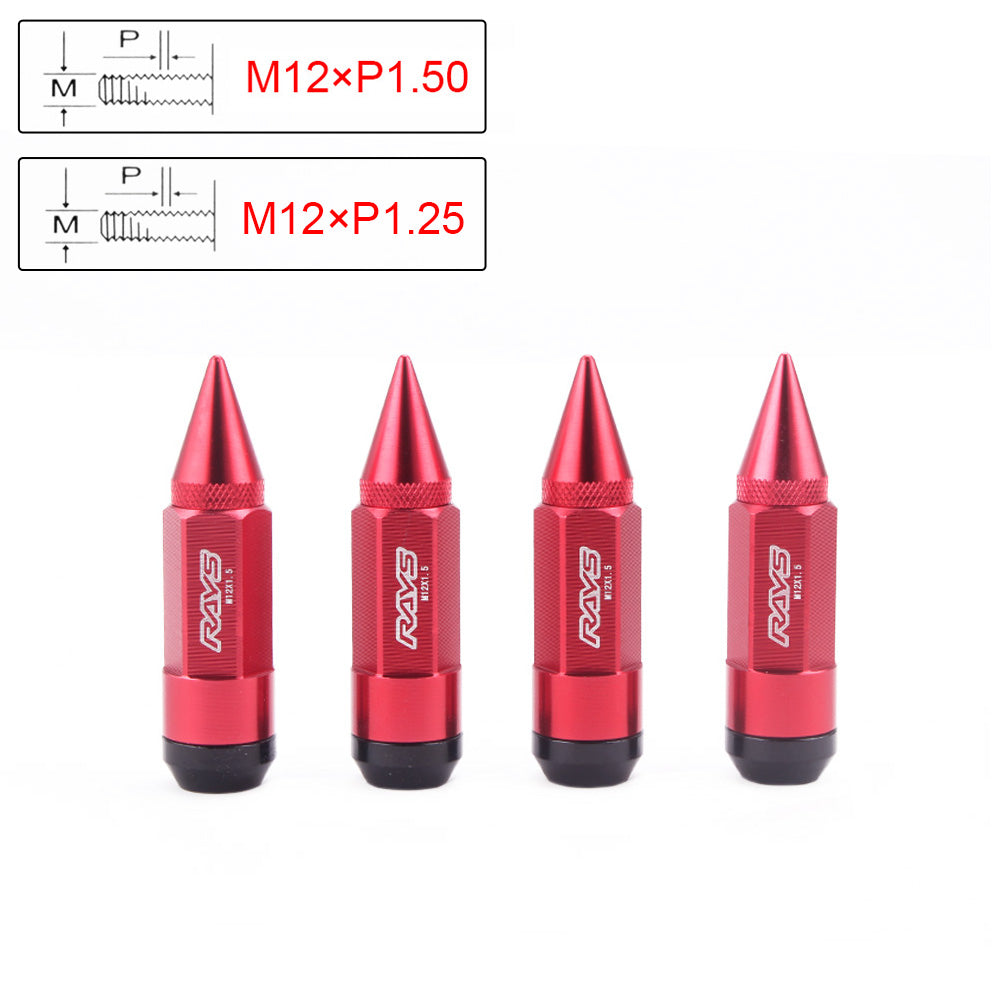 RAYS Spiked JDM Lug Nuts in red.