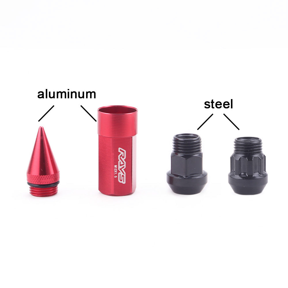 RAYS Spiked JDM Lug Nuts in red.