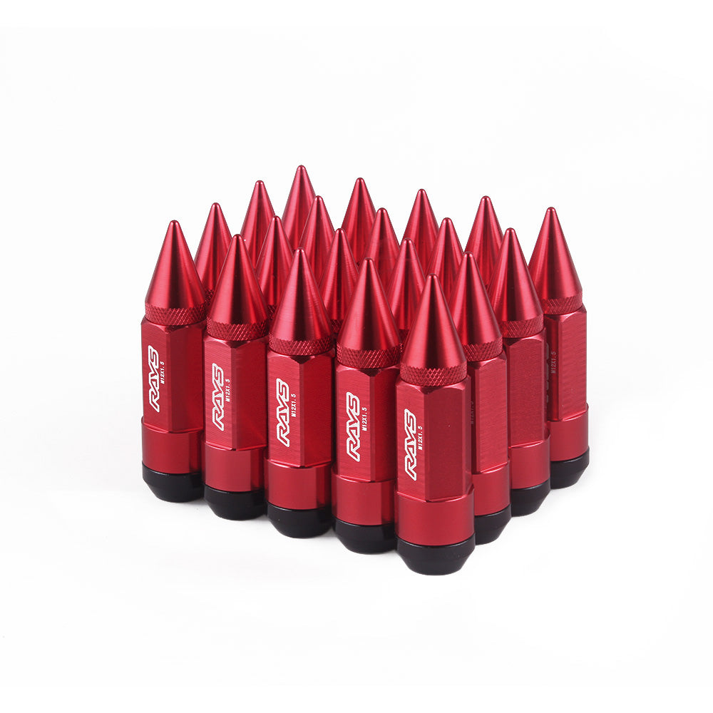 RAYS Spiked JDM Lug Nuts in red.