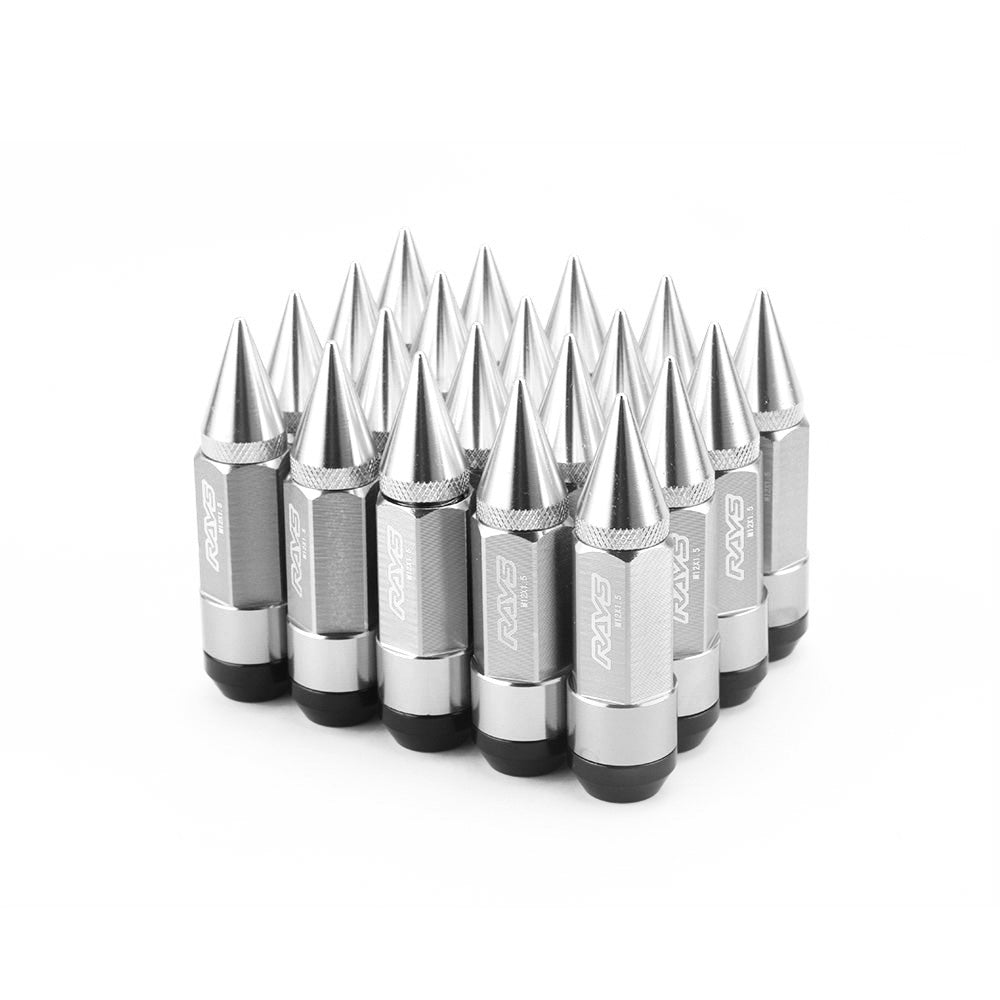 RAYS Spiked JDM Lug Nuts in silver.