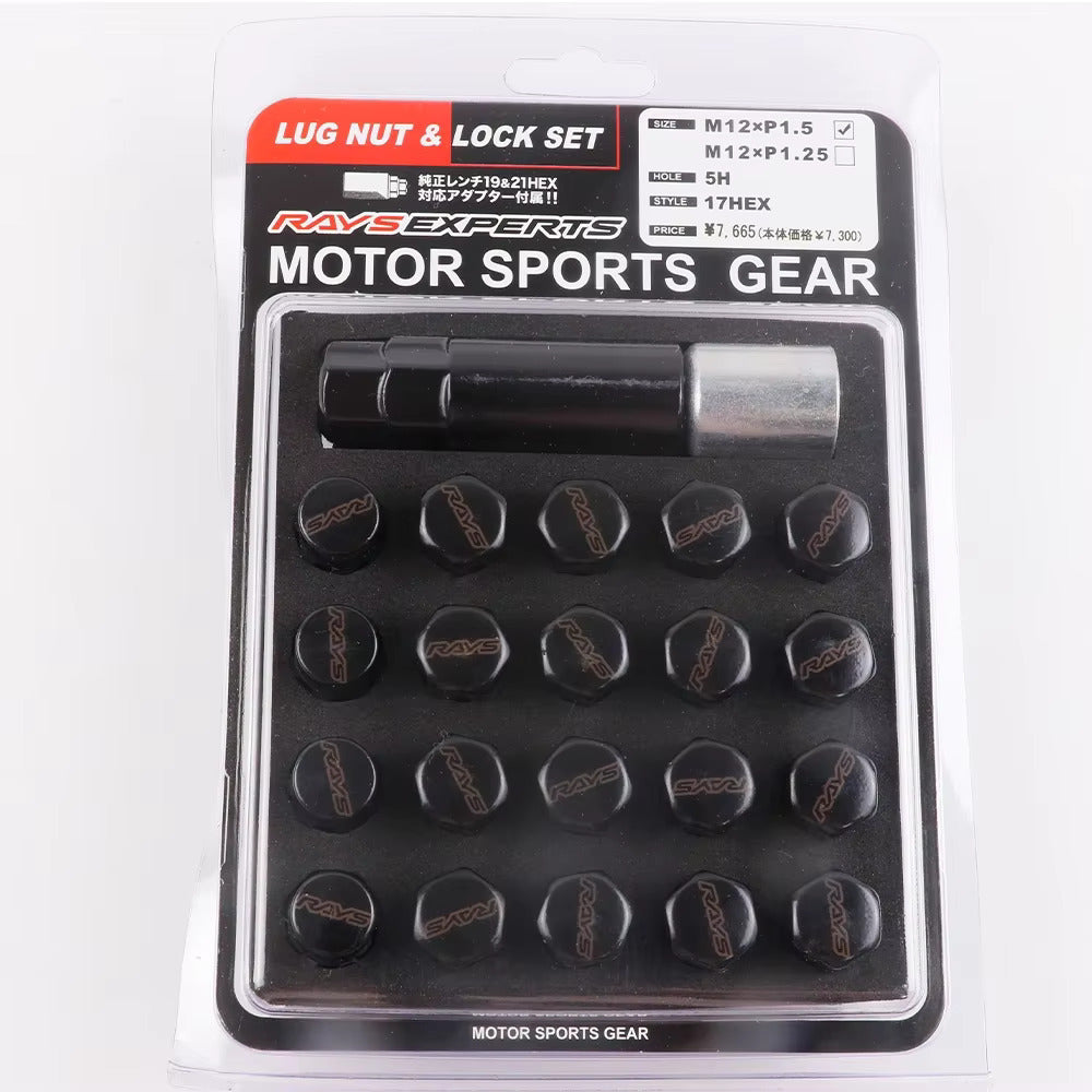 RAYS Volk 17 Hex Racing Lug Nuts in black.