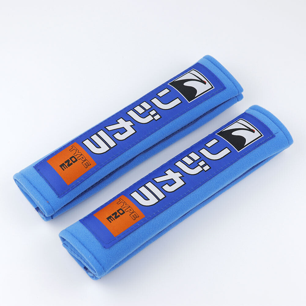 Spoon Sports seat belt shoulder pads in blue.