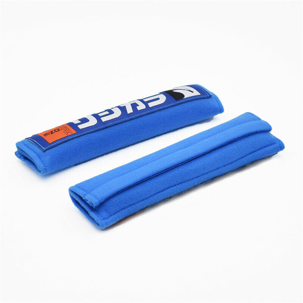 Spoon Sports seat belt shoulder pads in blue.