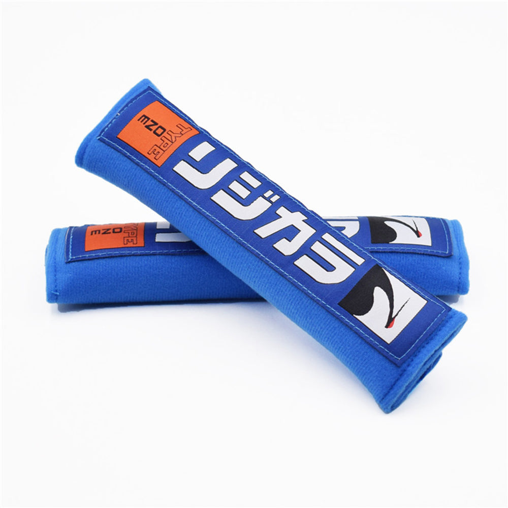 Spoon Sports seat belt shoulder pads in blue.