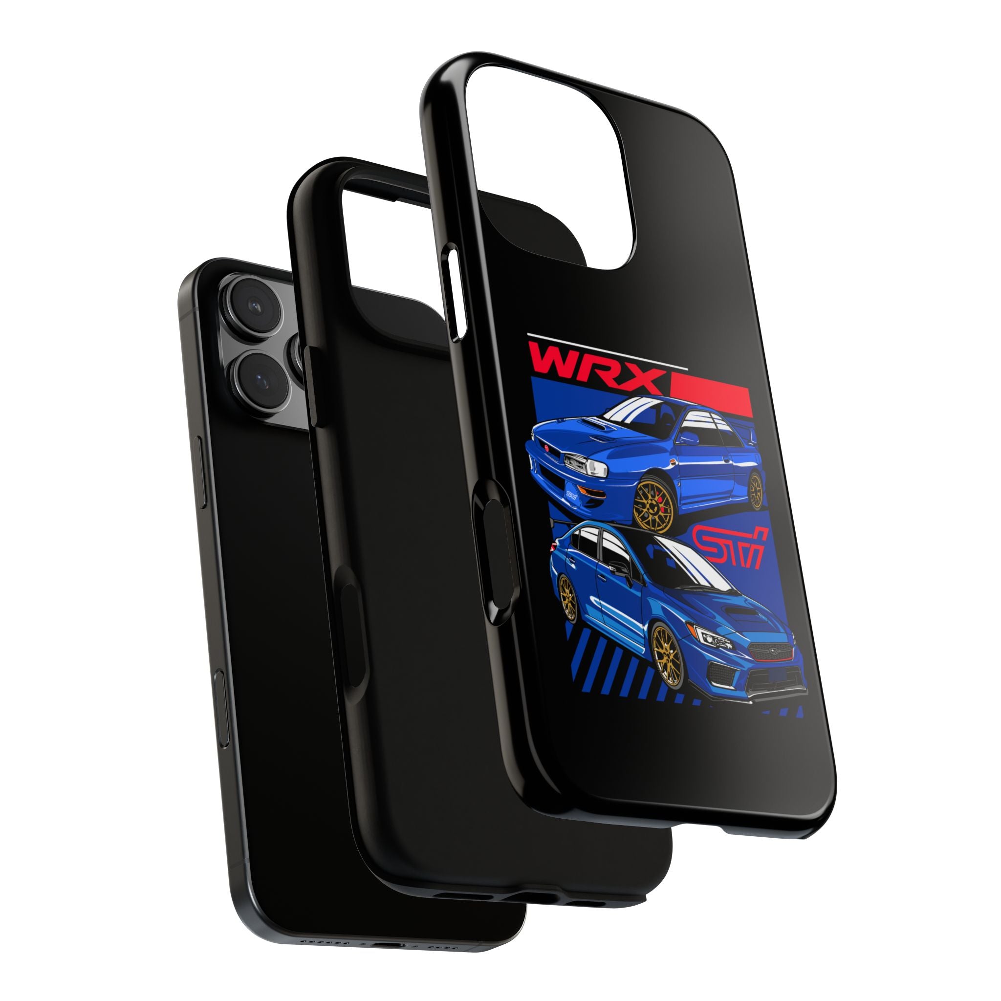 Black phone case with Subaru Impreza WRX STI design.