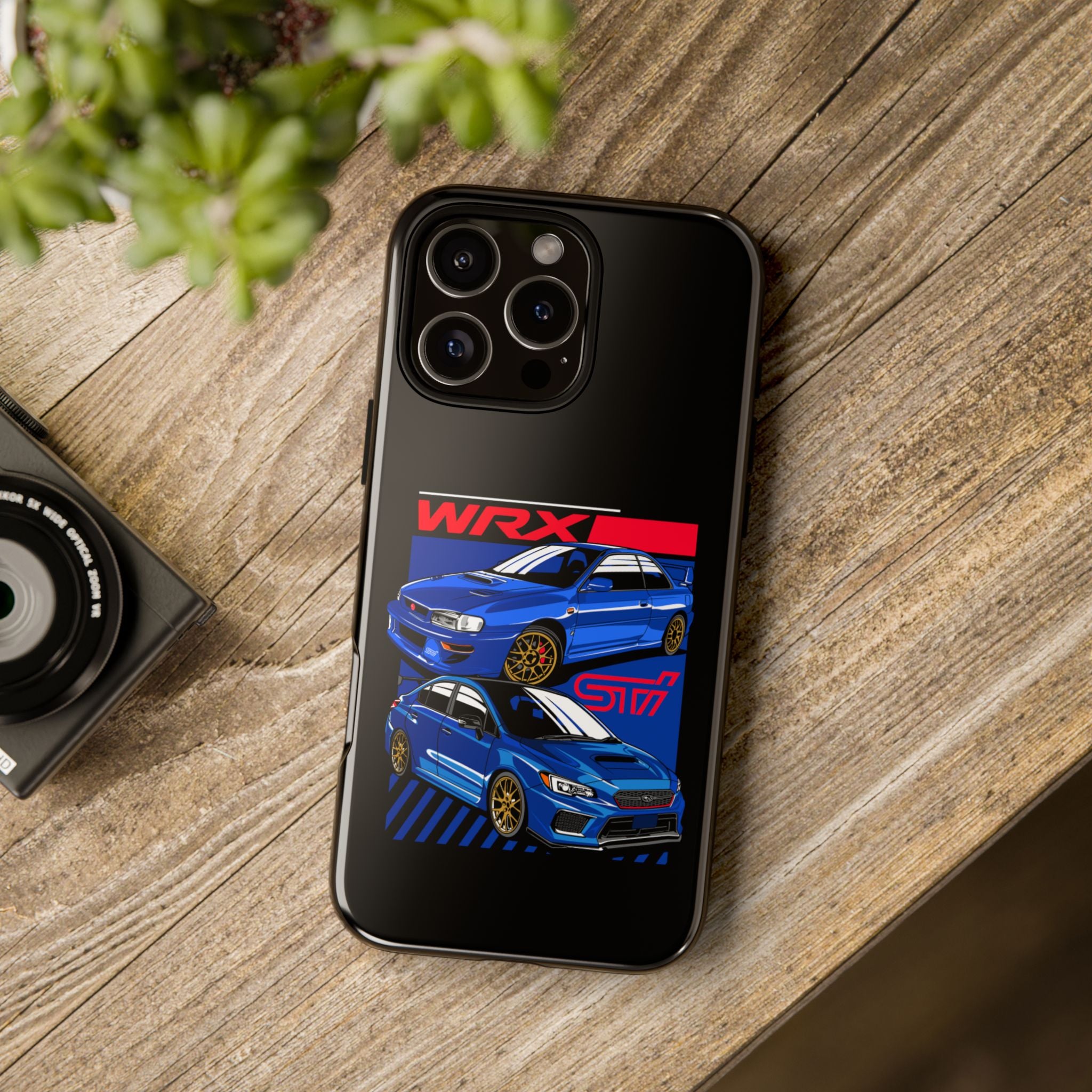Black phone case with Subaru Impreza WRX STI design.