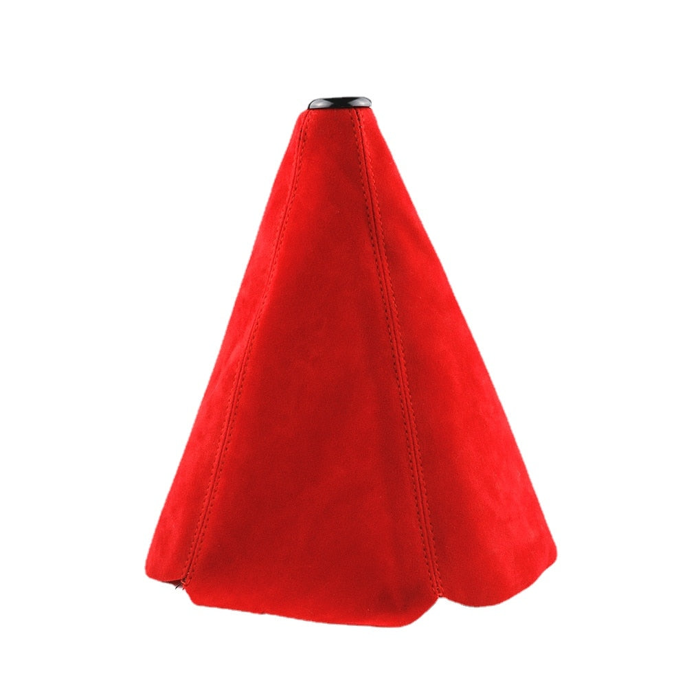 Suede Leather Gear Shift Boot Cover in red. 