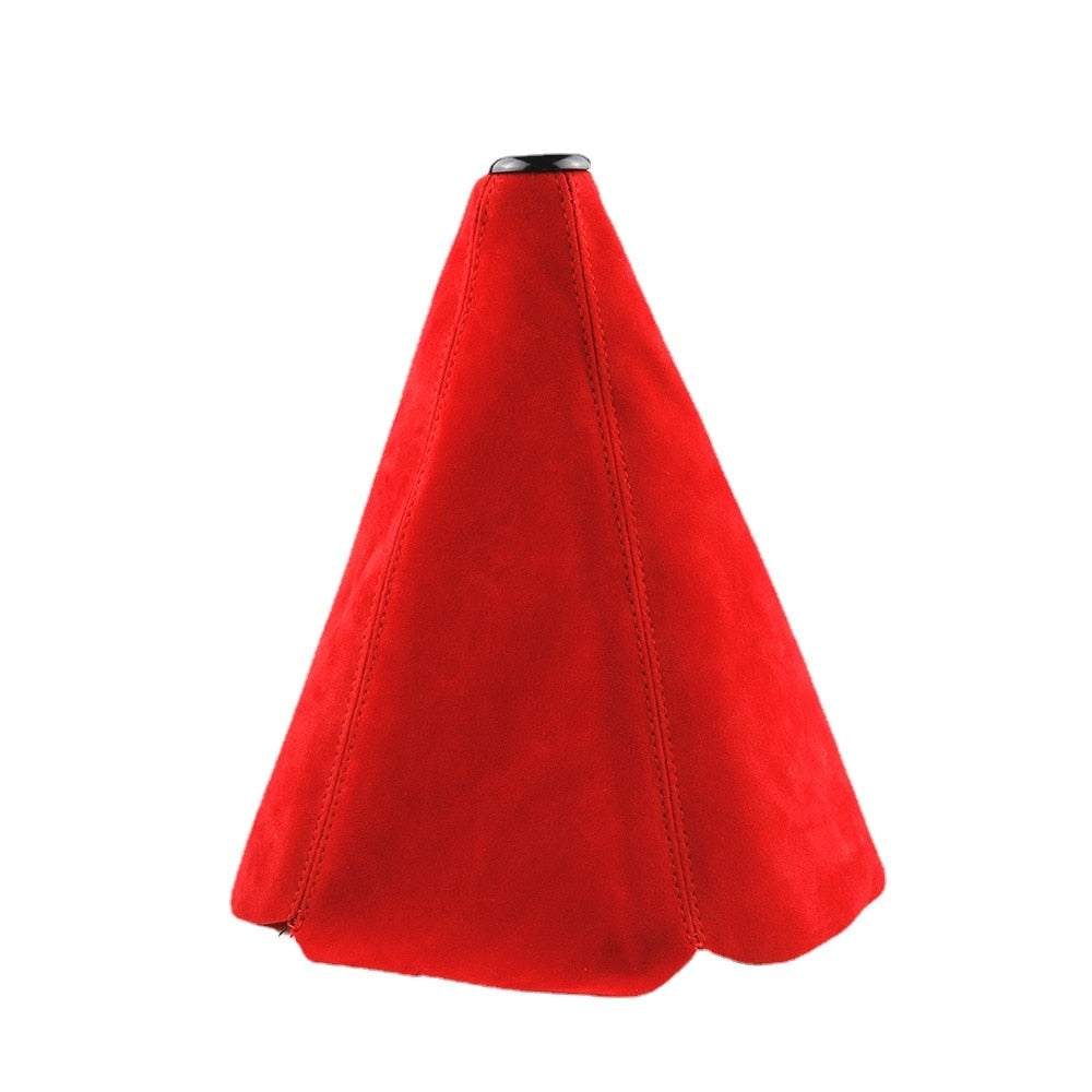 Suede Leather Gear Shift Boot Cover in red.