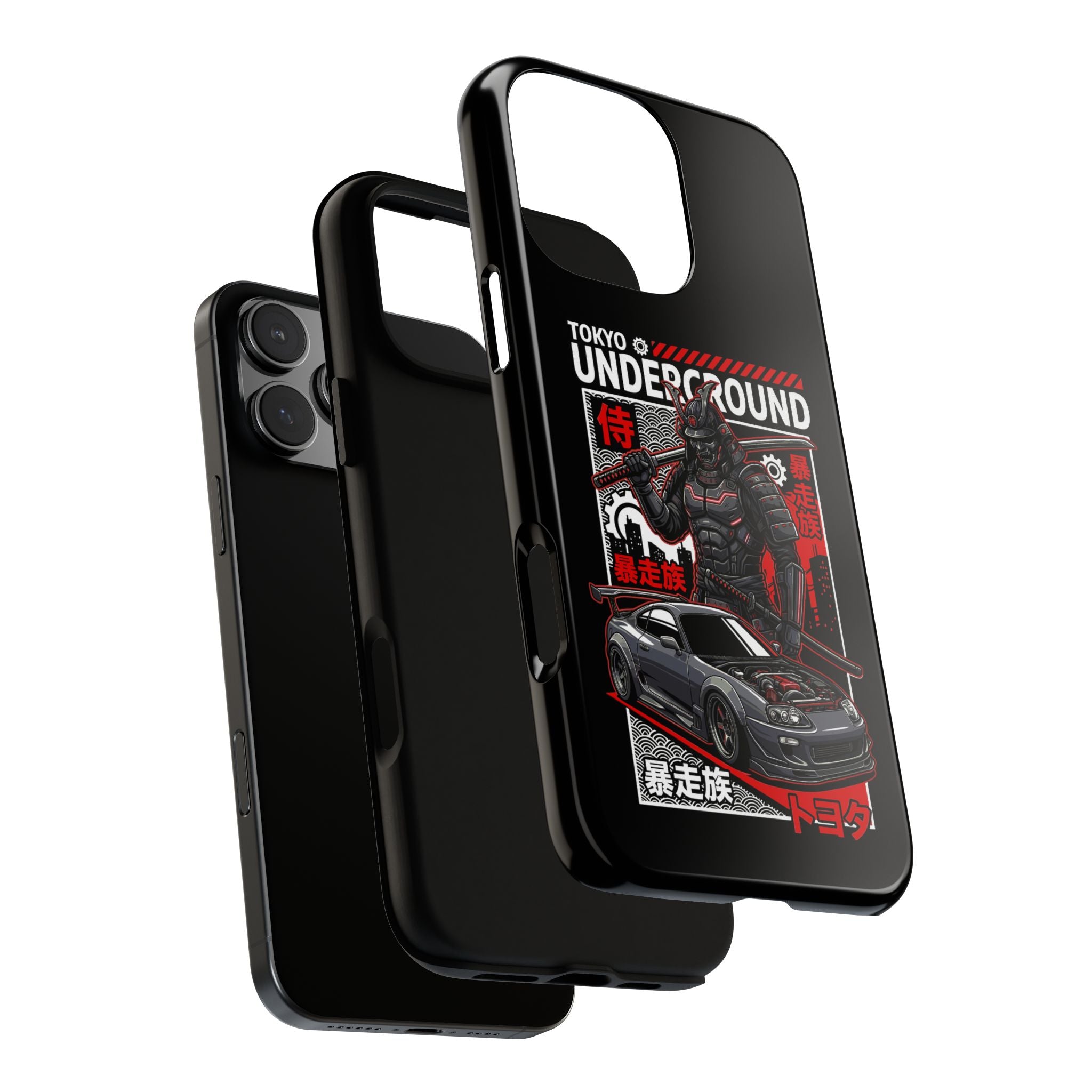 Phone case with supra mk4 and samurai design.
