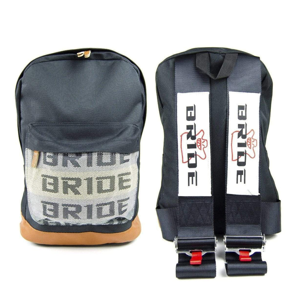 Bride JDM Backpack - Black Racing Harness Straps with brown leather bottom