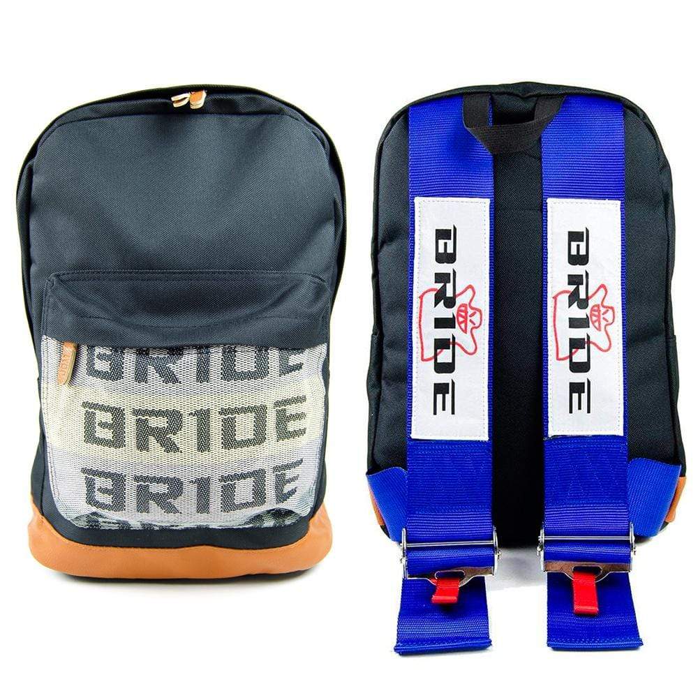 Bride JDM Backpack - Blue Racing Harness Straps with brown leather bottom