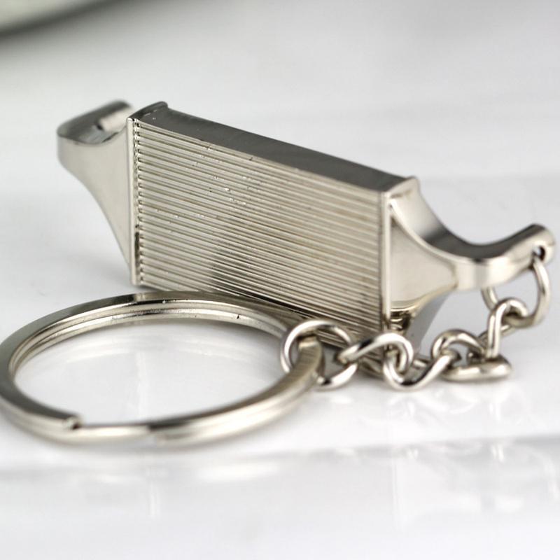 Intercooler car keychain in chrome finish.
