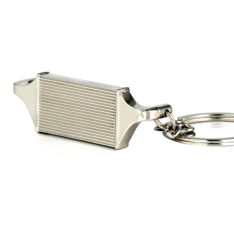 Intercooler car keychain in chrome finish.