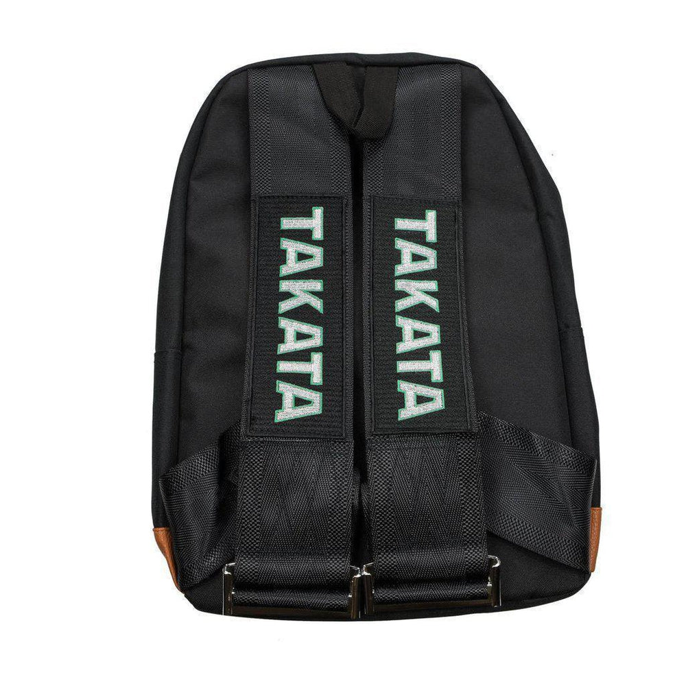 JDM Backpack with black racing harness straps and brown leather bottom