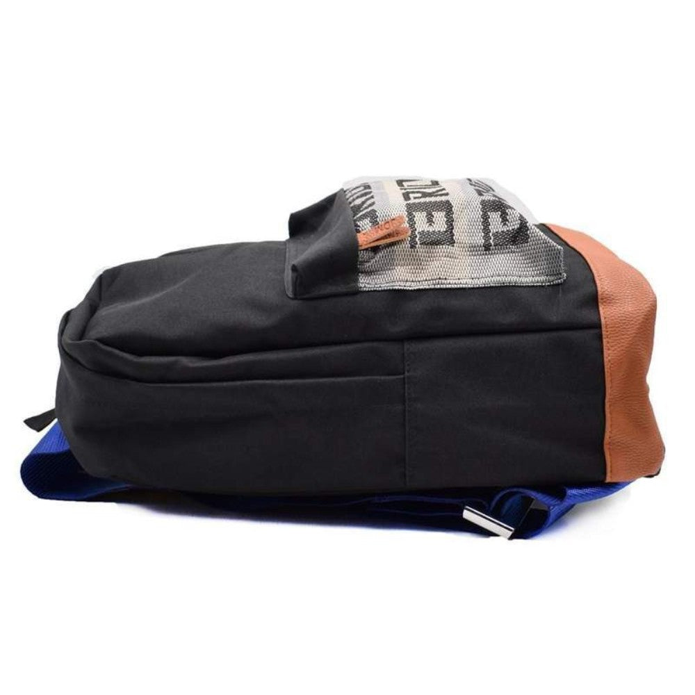 JDM Backpack with blue racing harness straps and brown leather bottom