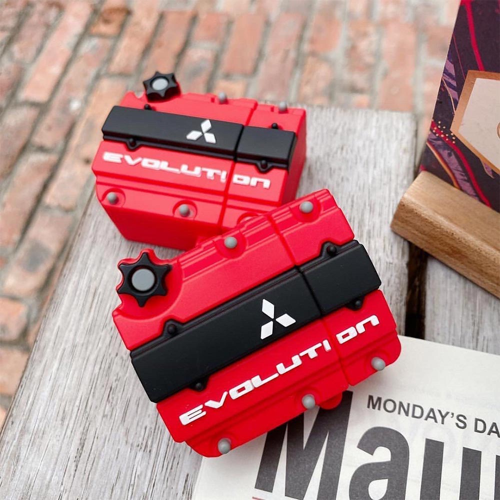 Mitsubishi EVO 4G63 Engine JDM AirPods Case in Red.